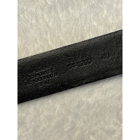 Eddie Bauer Mens 40 Black Genuine Leather Dress Belt Silver Gold Brass Buckle - Picture 6 of 15